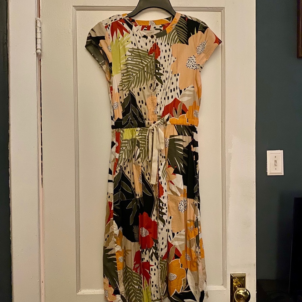 Loft 2 petite floral tropical midi dress
